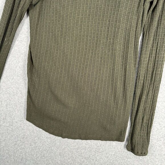 LUCKY BRAND Blouse Womens Large Green Linen Blend Top Long Sleeve Boho Knit - Picture 12 of 13